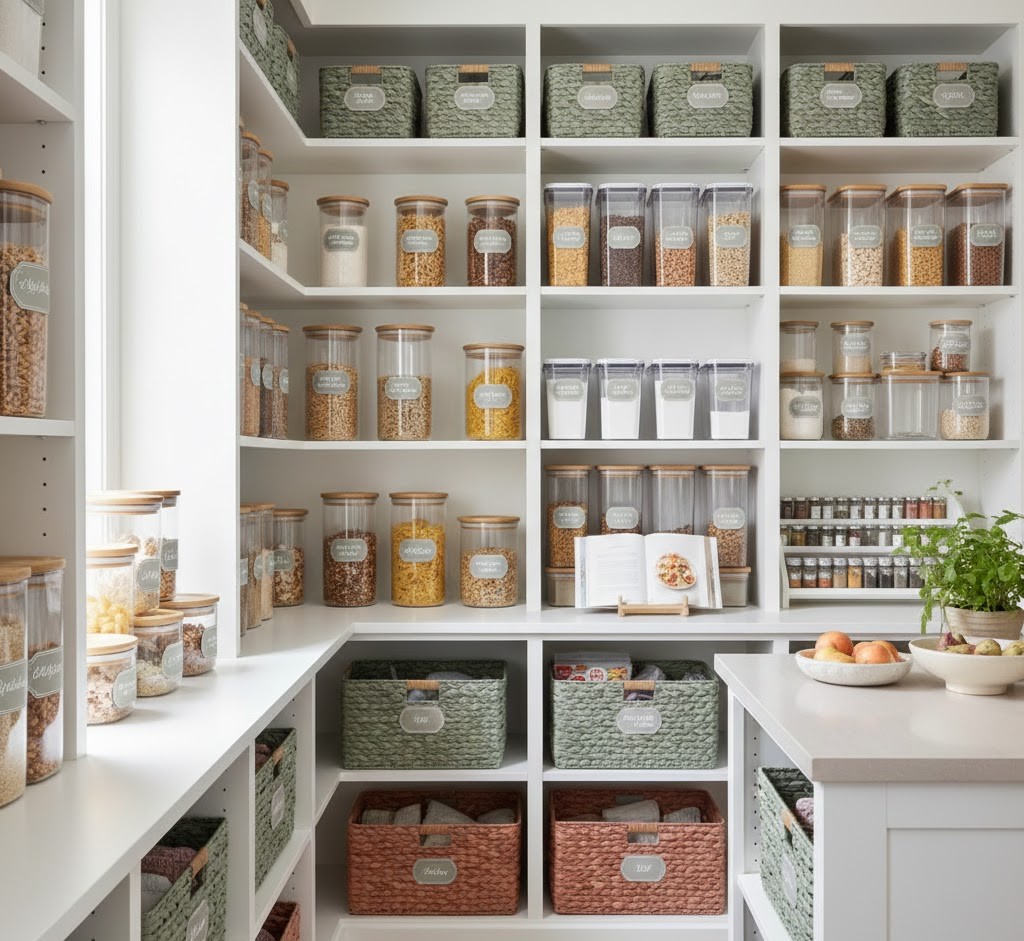 Beautifully organized pantry with natural light